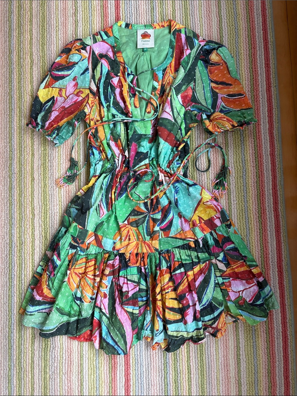 Farm Rio Colorful Tropical Print Dress - Green Multi
